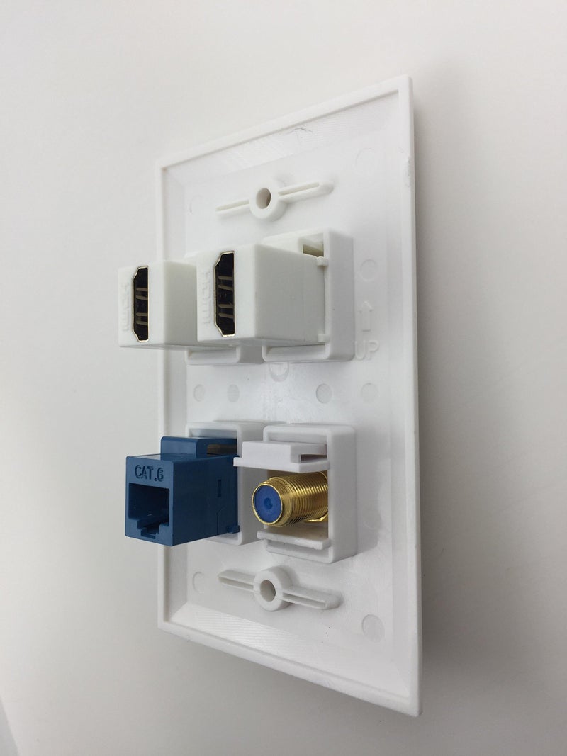 IBL-4 Port Wall Plate with Coaxial TV Cable F Type + Cat6 Ethernet +2 HDMI Keystone Female to Female Jack in White - Image 2